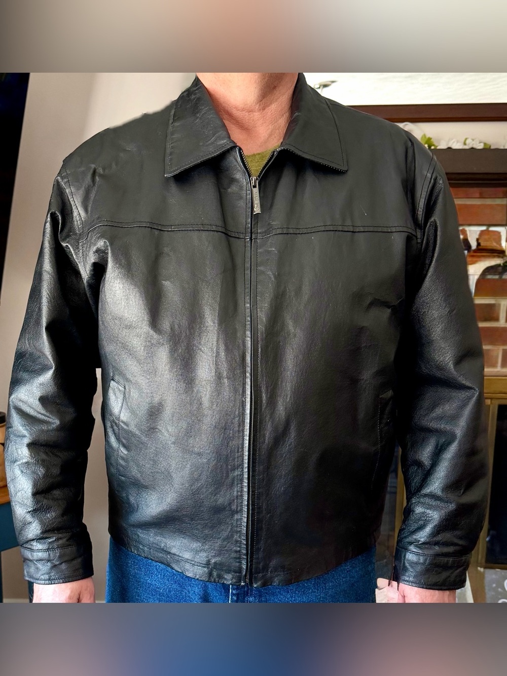 Vintage Phase Two Men's Genuine Black Leather Bomber Jacket INCLUDES LINER Sz L